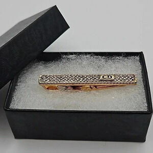 Christian Dior Silver Lattice CD Logo Tie Clip